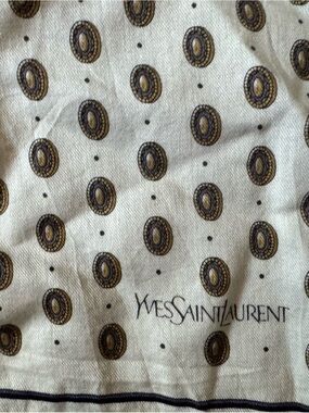 Yves Saint Laurent Cream Scarf with Gold and Black Medallion Motif